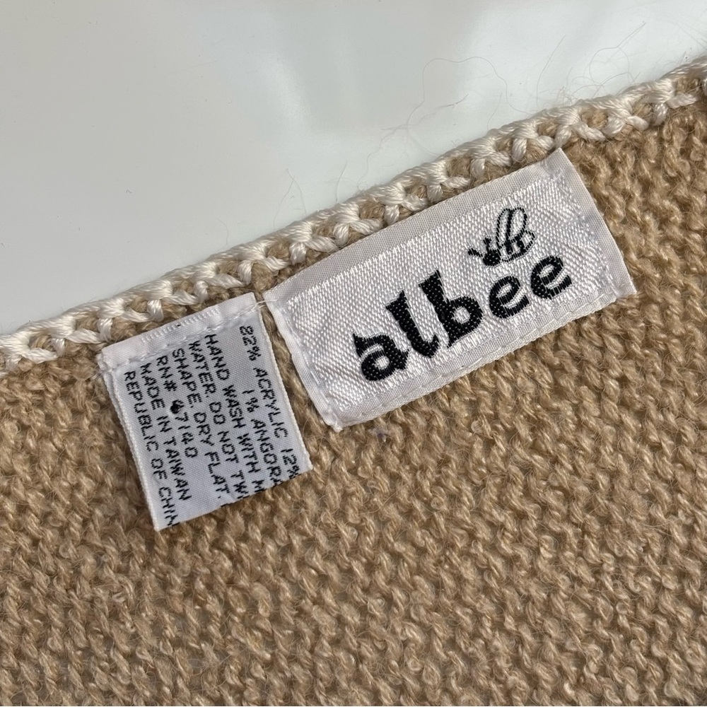 Vintage Albee Angora Blend Oversized Sweater Womens Large Beige Beaded Floral - Picture 7 of 10
